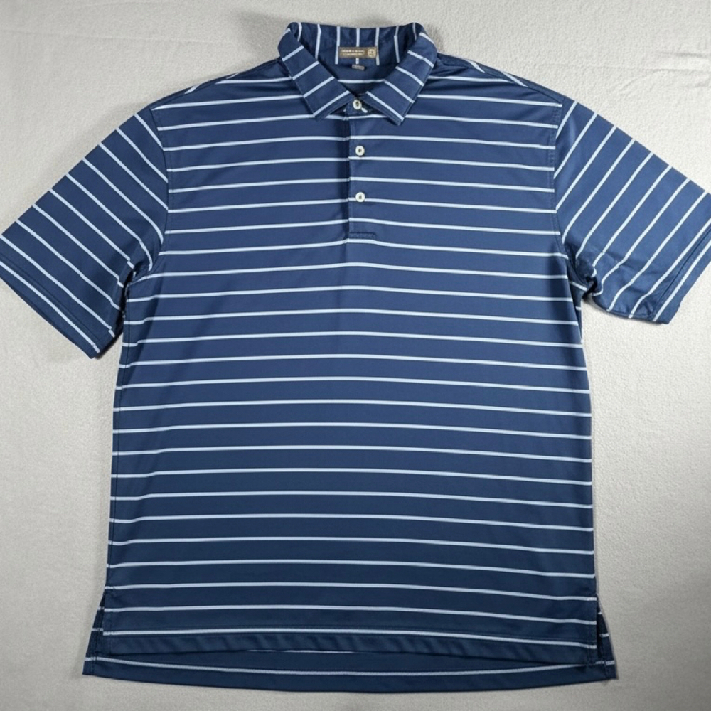 Peter Millar Summer Comfort Performance Golf Polo Shirt XL Blue Stripe Spandex
